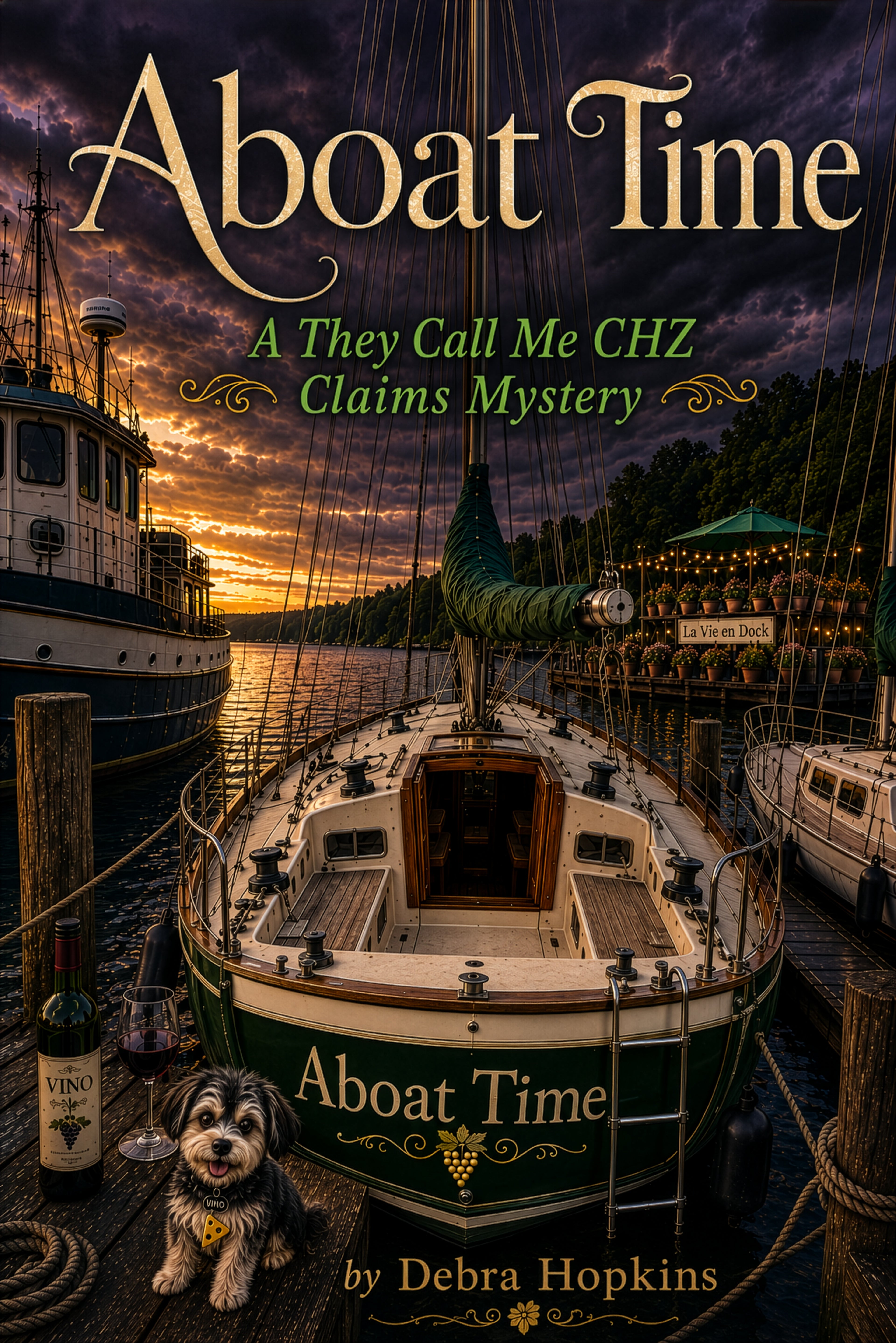 Aboat Time, A They Call Me CHZ Claims Mystery, book cover by Debra Hopkins