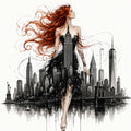 Ember Muse, Skyline Muse, NYC skyline fashion line art print by Daisy Junction