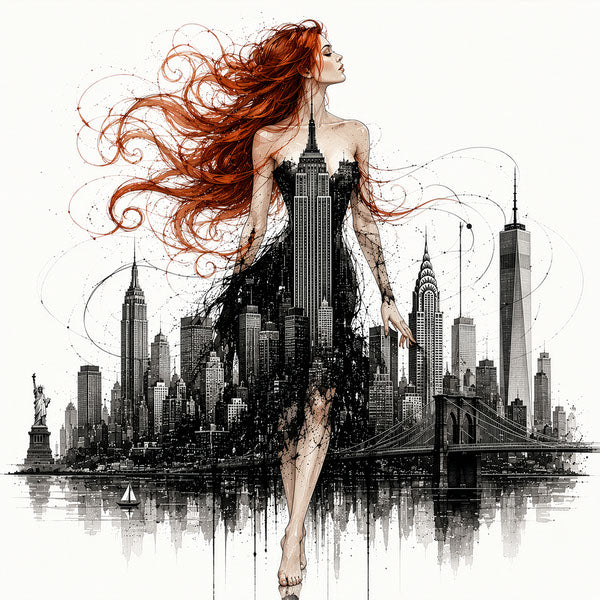 Ember Muse, Skyline Muse, NYC skyline fashion line art print by Daisy Junction