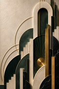 The Fan, Metropolis in Emerald, portrait art deco sculptural wall art print by Daisy Junction