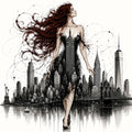 Auburn Muse, Skyline Muse, NYC skyline fashion line art print by Daisy Junction