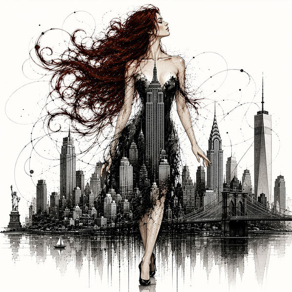 Auburn Muse, Skyline Muse, NYC skyline fashion line art print by Daisy Junction