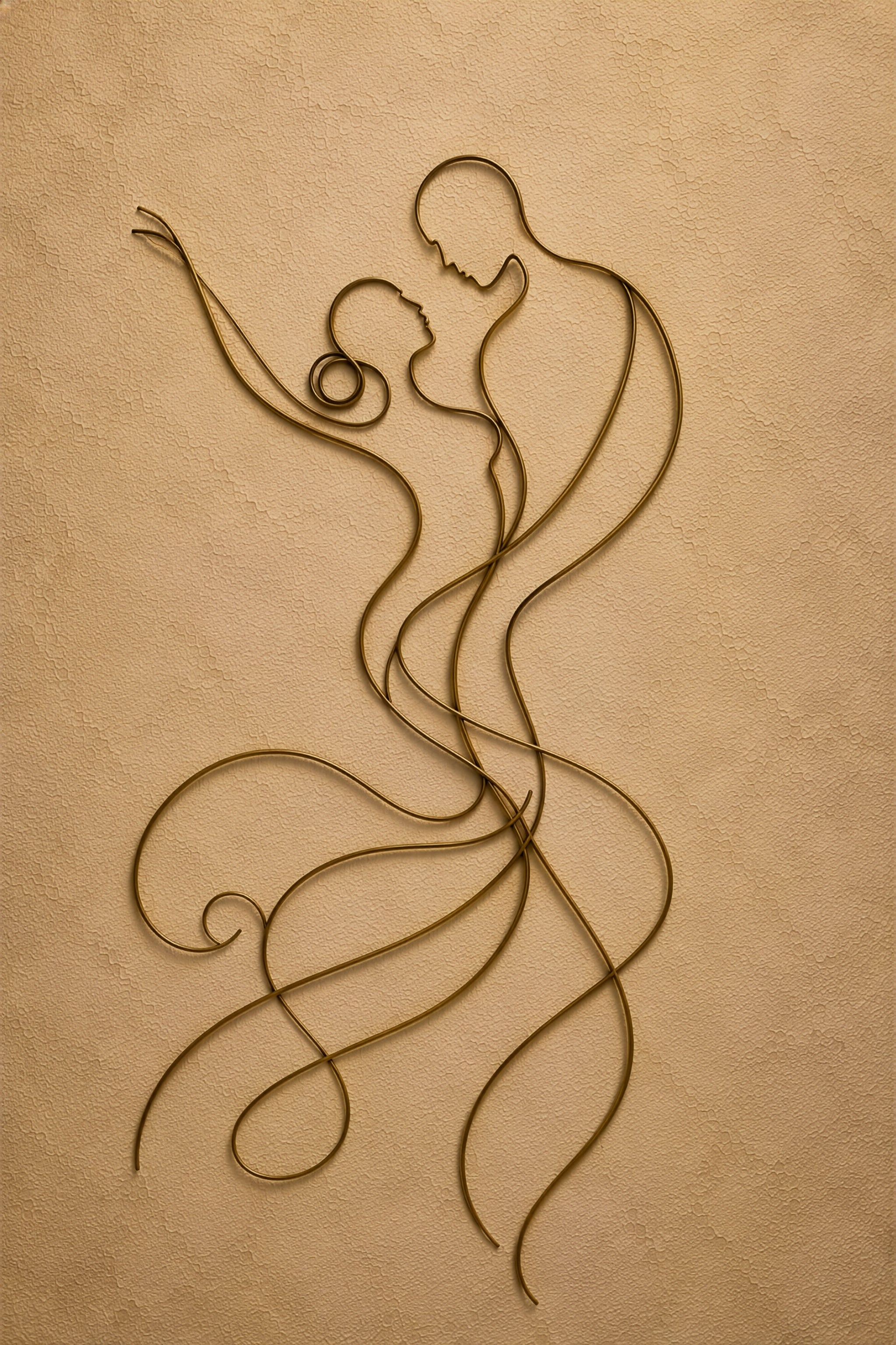 The Turn, dancing couple wire figure fine art print, mirrored pose, The Golden Embrace set