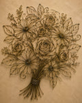 Gathered, wire flower bouquet fine art print, tall vertical arrangement
