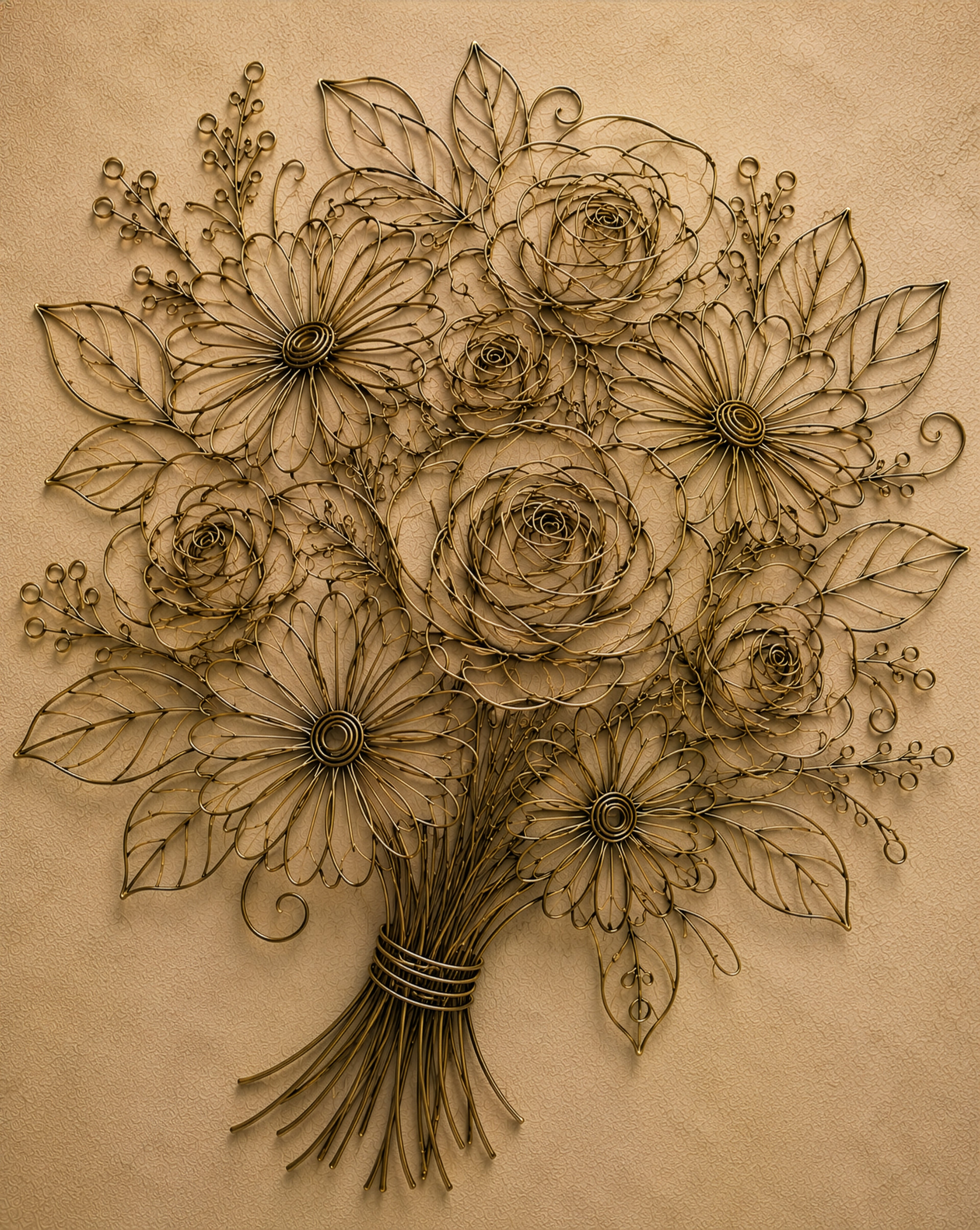 Gathered, wire flower bouquet fine art print, tall vertical arrangement