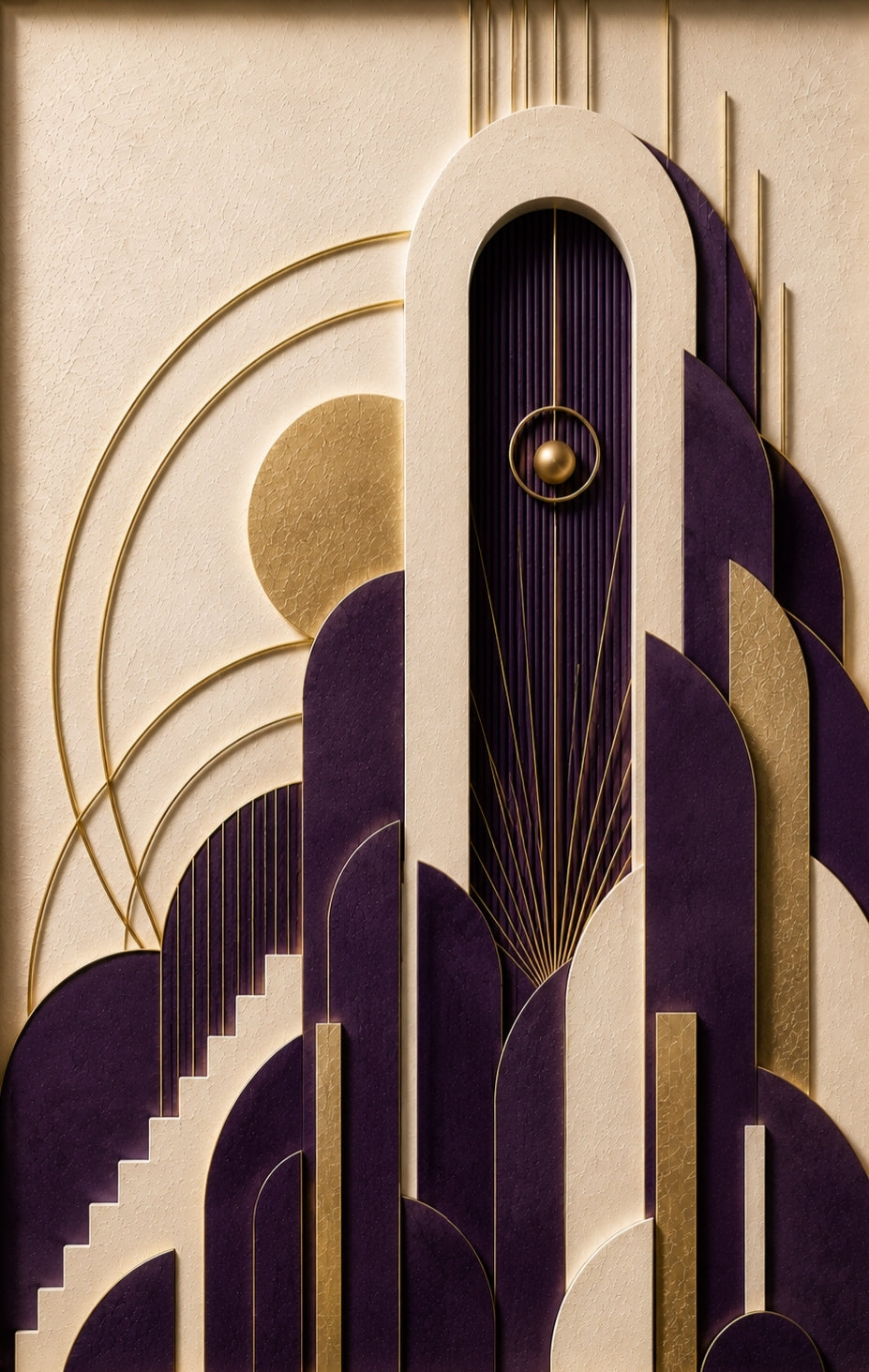 Luna, The Celestial Suite, plum art deco sculptural wall art print by Daisy Junction