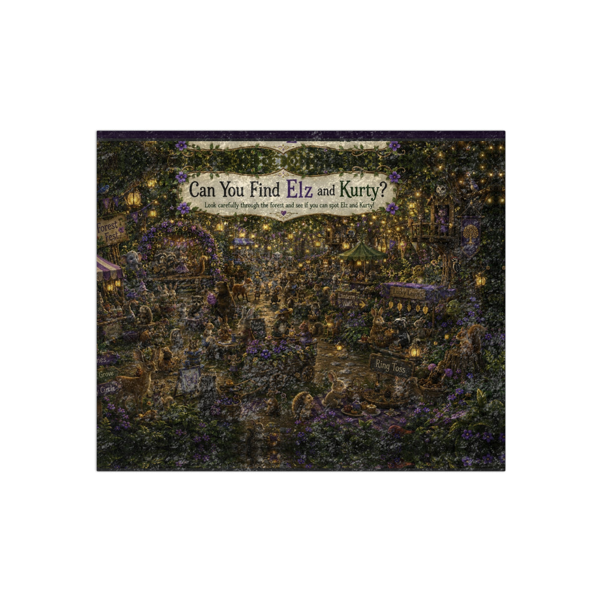 Crushed Velvet Blanket — 'Can You Find Elz and Kurty?' Puzzle-Style Throw