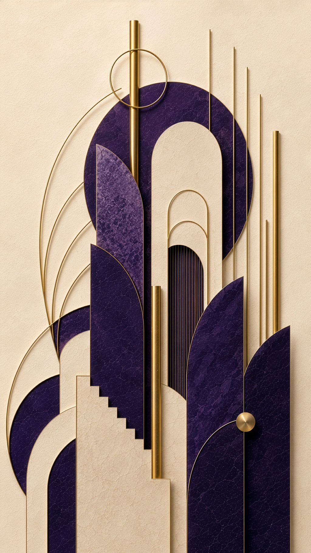 Sol, The Celestial Suite, plum art deco sculptural wall art print, detail view