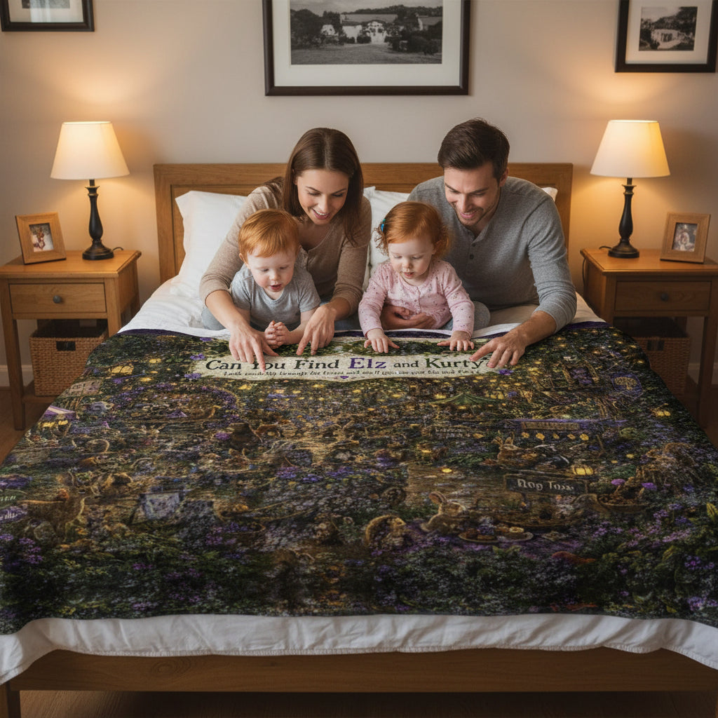 Crushed Velvet Blanket — 'Can You Find Elz and Kurty?' Puzzle-Style Throw