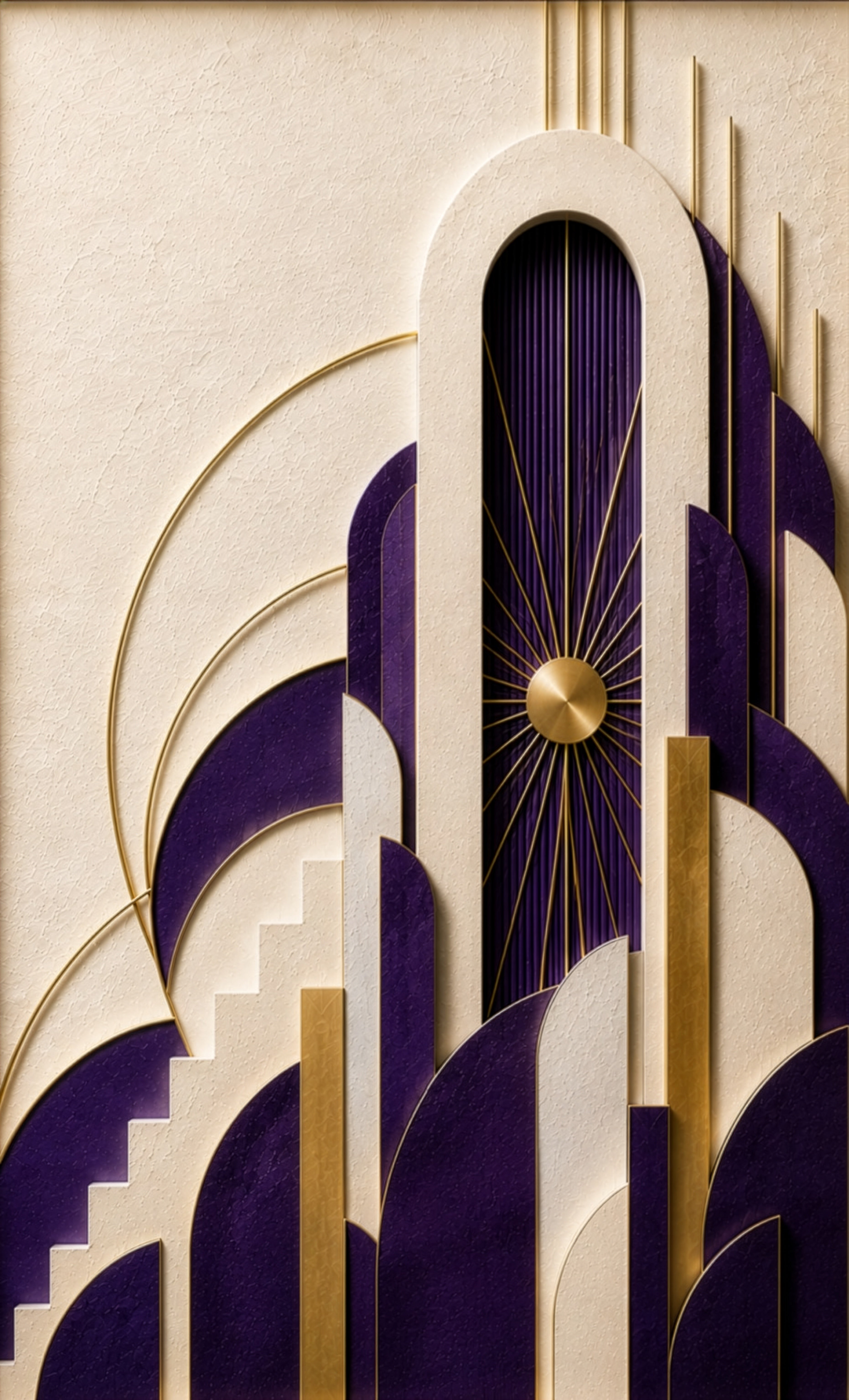 Sol, The Celestial Suite, plum art deco sculptural wall art print