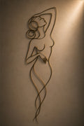 Repose, solo wire figure wall art, hand at chest