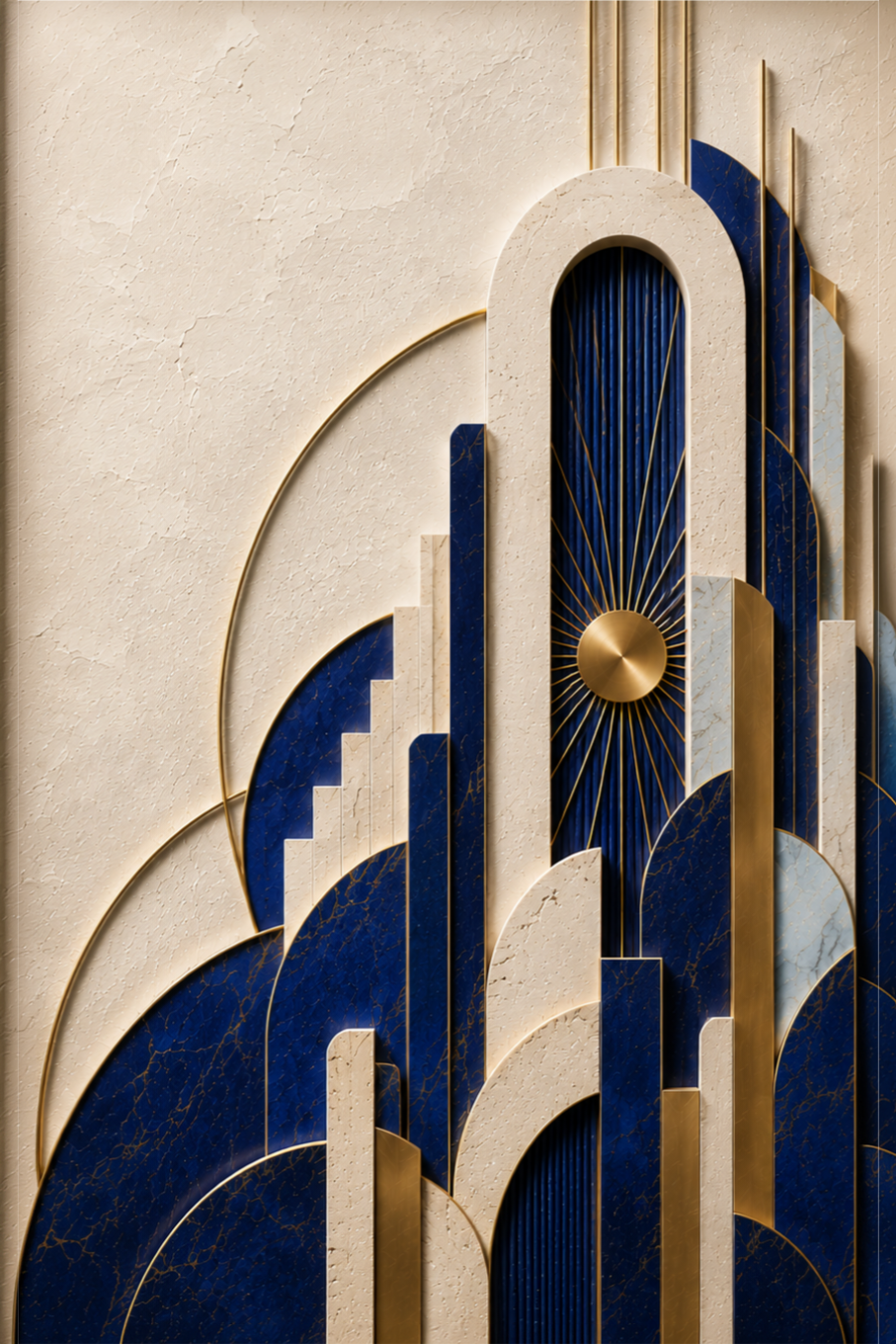 Midnight Metropolis, Metropolis in Sapphire, art deco sculptural wall art print