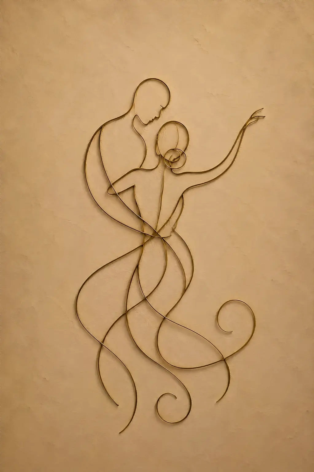 The Dip | The Golden Embrace | Dancing Couple Wire Figure Wall Art Print